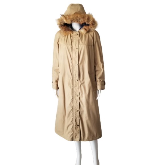 Zero King Trench Coat Hooded 100% Lambswool Filling Tan Womans Size 12 - Picture 2 of 10